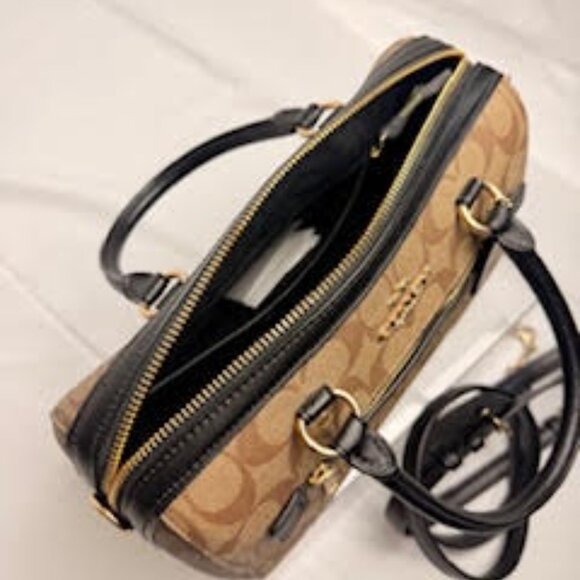 COACH AUTHENTICATED Rowan Satchel Signature Canvas Brown/Black Crossbody NWT Tag - Picture 5 of 10